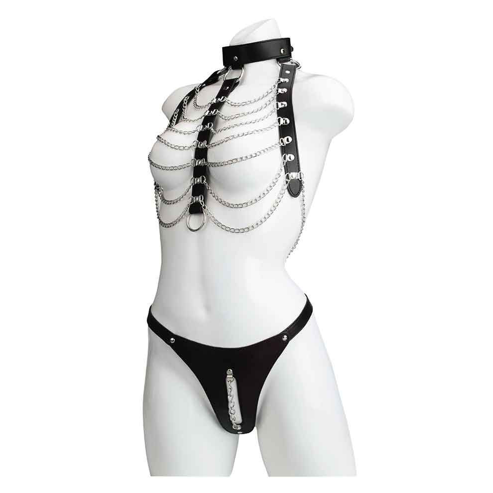 Chain Link Crotchless BDSM 2PC Set Outfit - SMES-901