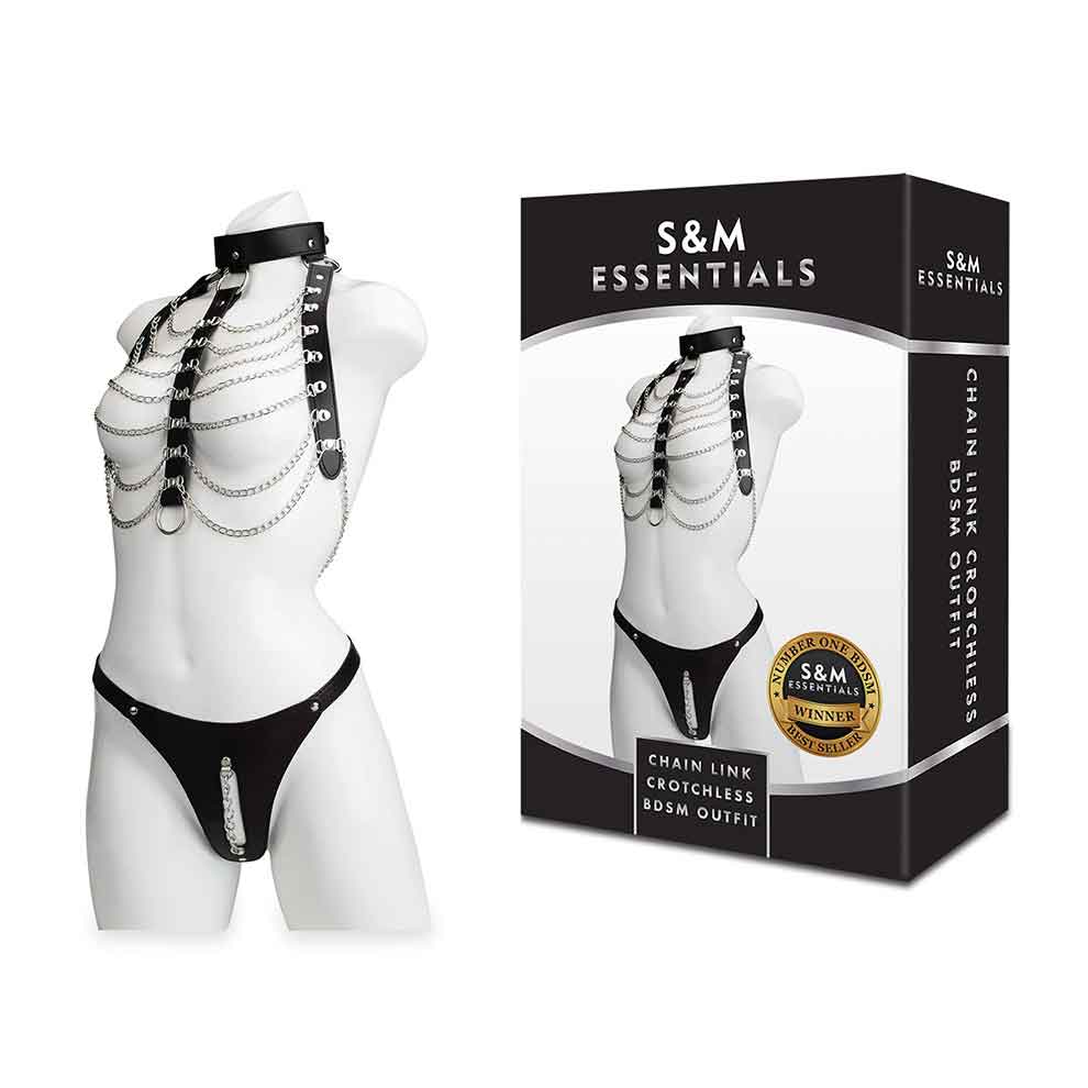 Chain Link Crotchless BDSM 2PC Set Outfit - SMES-901