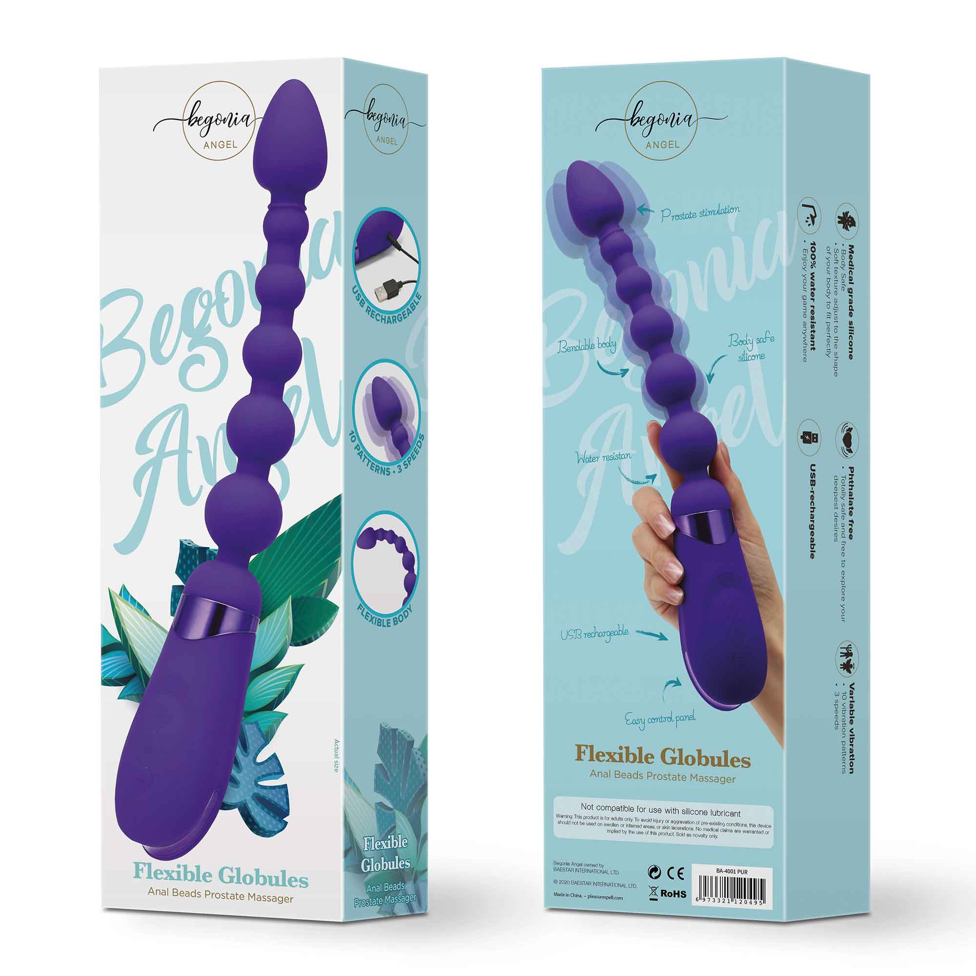 Flexible Globules Anal Beads Prostate Massager - Purple BA-4001 PUR